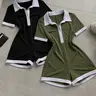 Women's 2-Piece Colorblock Lapel Design Waist Cinching Jumpsuit Set, Comfortable Casual Daily Commute, Sporty Outdoors Wear, Athletic Jumpsuits, Fashionable Jumpsuit, Street Fashion Jumpsuit