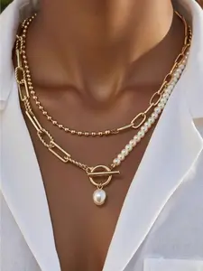 Fashionable Long Pearl Chain Necklace, Vintage Style Personalized Pearl Clasp, Elegant Jewelry for Women, Perfect Gift Idea, Dangling Pearl Necklace