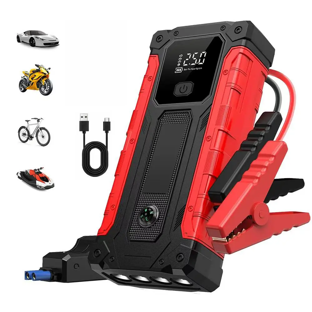Portable Car Jump Starter - Roadside Vehicle Rescue Escape Tool, LED Light, Lightweight, USB Port Input/Output, Compass, Local Warehouse Shipping, Bank-Ready Compatibility, Automotive Interior Accessory