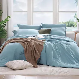 Full Size Comforter Sets- 7 Pieces Soft Blue Bed in a Bag with Fitted Sheet, Flat Sheet, 2 Pillow Shams, 2 Pillowcases, Warm Bedding Sets for All Season