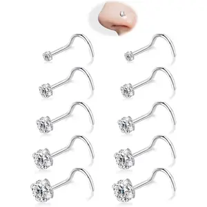Nose Rings Studs - 5 Pairs 20G / Nose Screw Rings for Women Men 316L Surgical Stainless Steel  Corkscrew Nose Studs 1.5mm 2mm 2.5mm 3mm 4mm Clear CZ