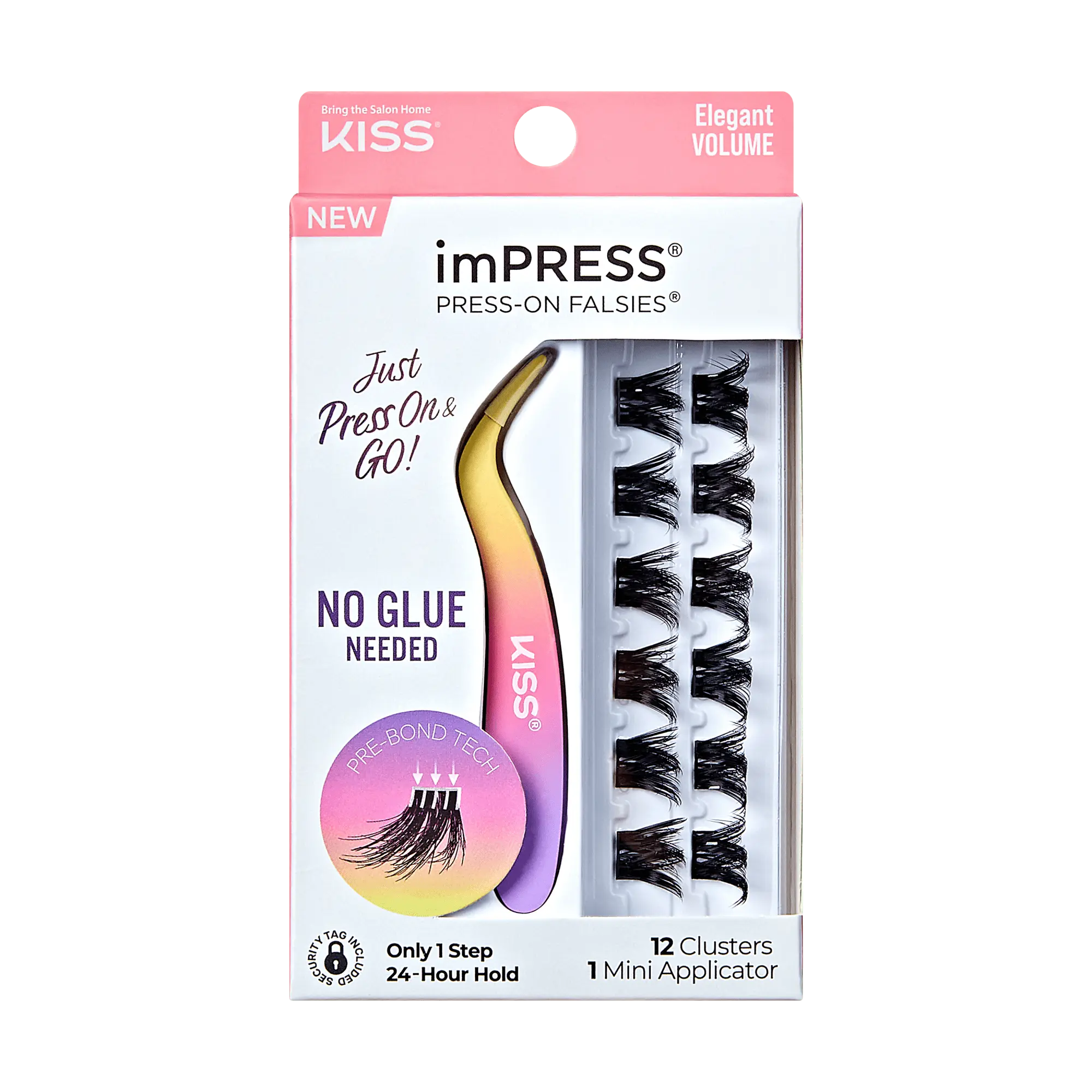 Impress Falsies Pre-Glued False Eyelashes Minipack - Elegant | 12 Lash Clusters, With Mini Applicator, 12mm-14mm