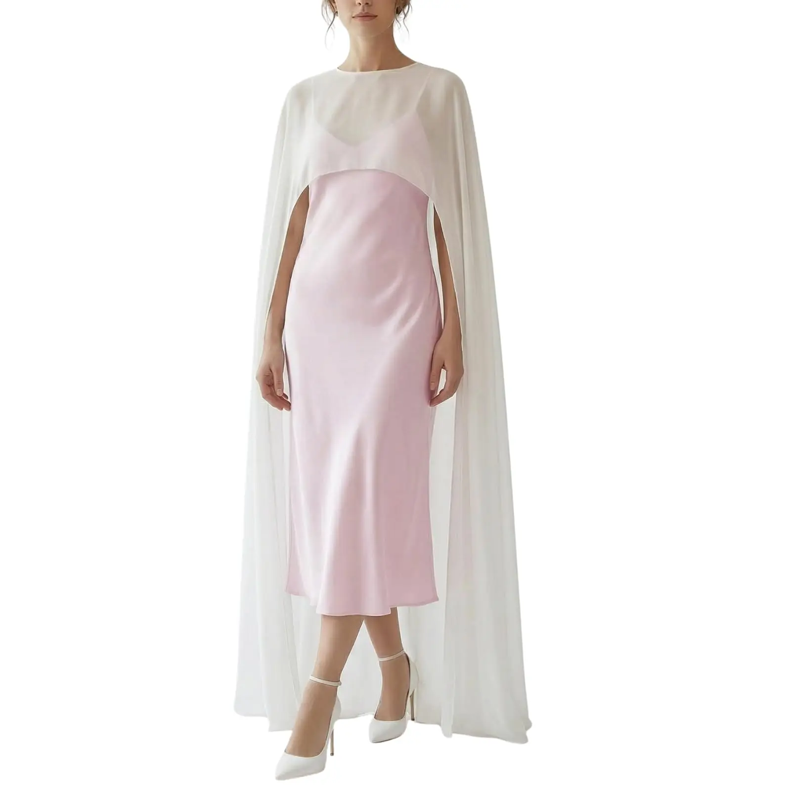 Womens Sheer Chiffon Cape Elegant Shawl for Evening Dresses, Poncho Top Capelet Cover Up for Wedding Guest Formal Party