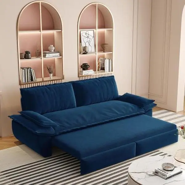 Bellemave 73.2" Queen Velvet 3-in-1 Convertible Sleeper Sofa Bed, Multi-Functional Loveseat for Living Room Indoor Furniture