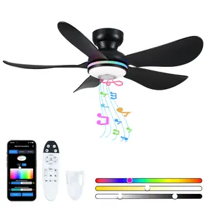 36"/46"Smart Low Profile Ceiling Fan with Light & Bluetooth Speaker RGB Music Sync App Control Flush Mount for Bedroom & Gaming Room 8922 Lighting Modes Adjustable