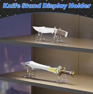 Acrylic Knife Display Stand Holder | Clear or Black | Non-Slip Base | Sword & Knife Shelf Stand