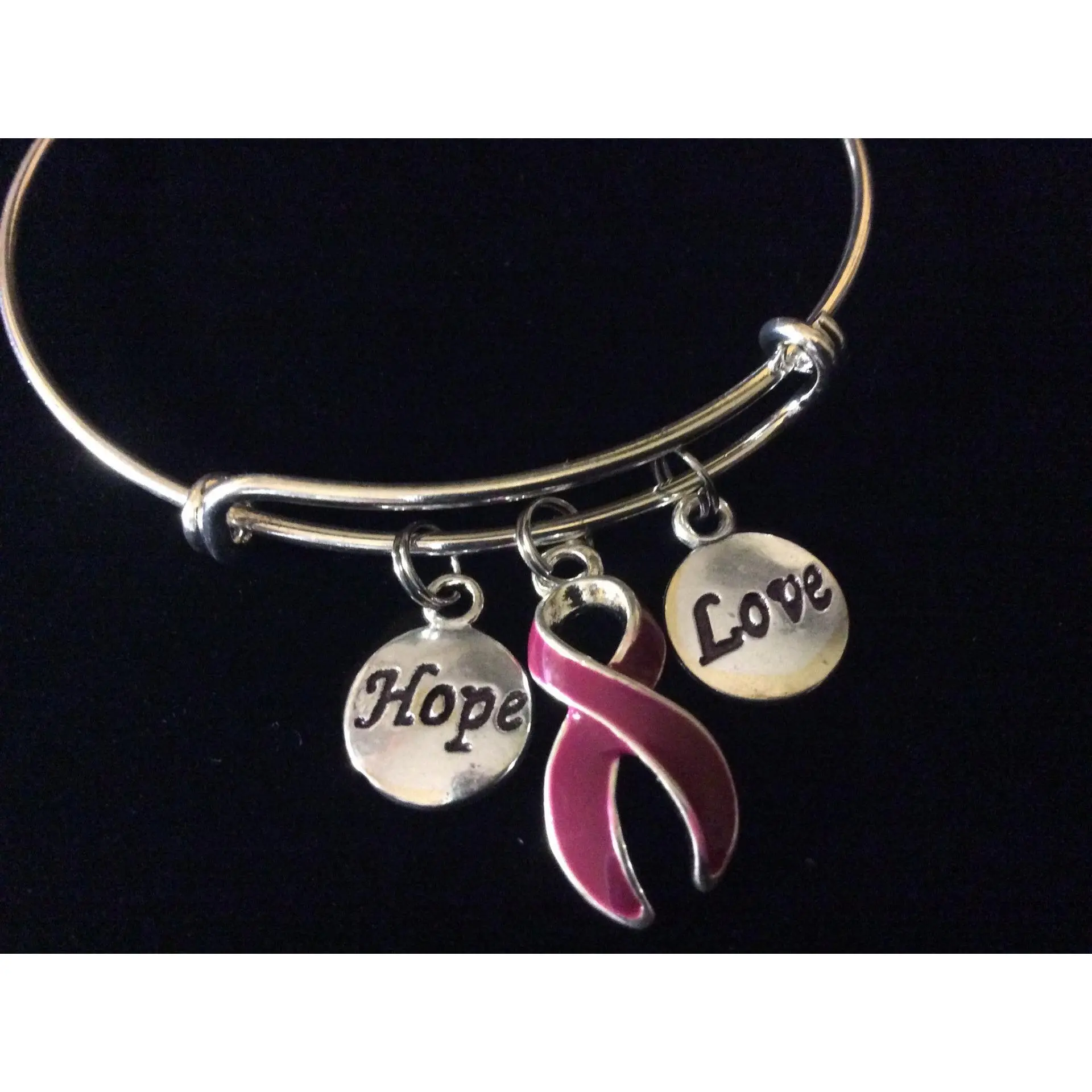 Burgundy Awareness Ribbon Expandable Charm Bracelet Adjustable Bangle Love Hope Inspirational