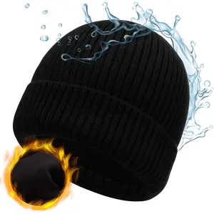 M/L/XL/XXL Waterproof Merino Wool Beanie for Men n, Warm Fleece Lined Rainproof Windproof Winter Hat for All Weather