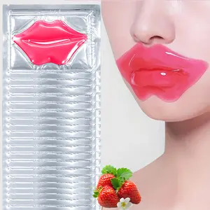 ROZINO-20 Pcs Pink Collagen Lip Mask for Hydration and Plumping with Strawberry Extract - 20 Pieces per Pack
