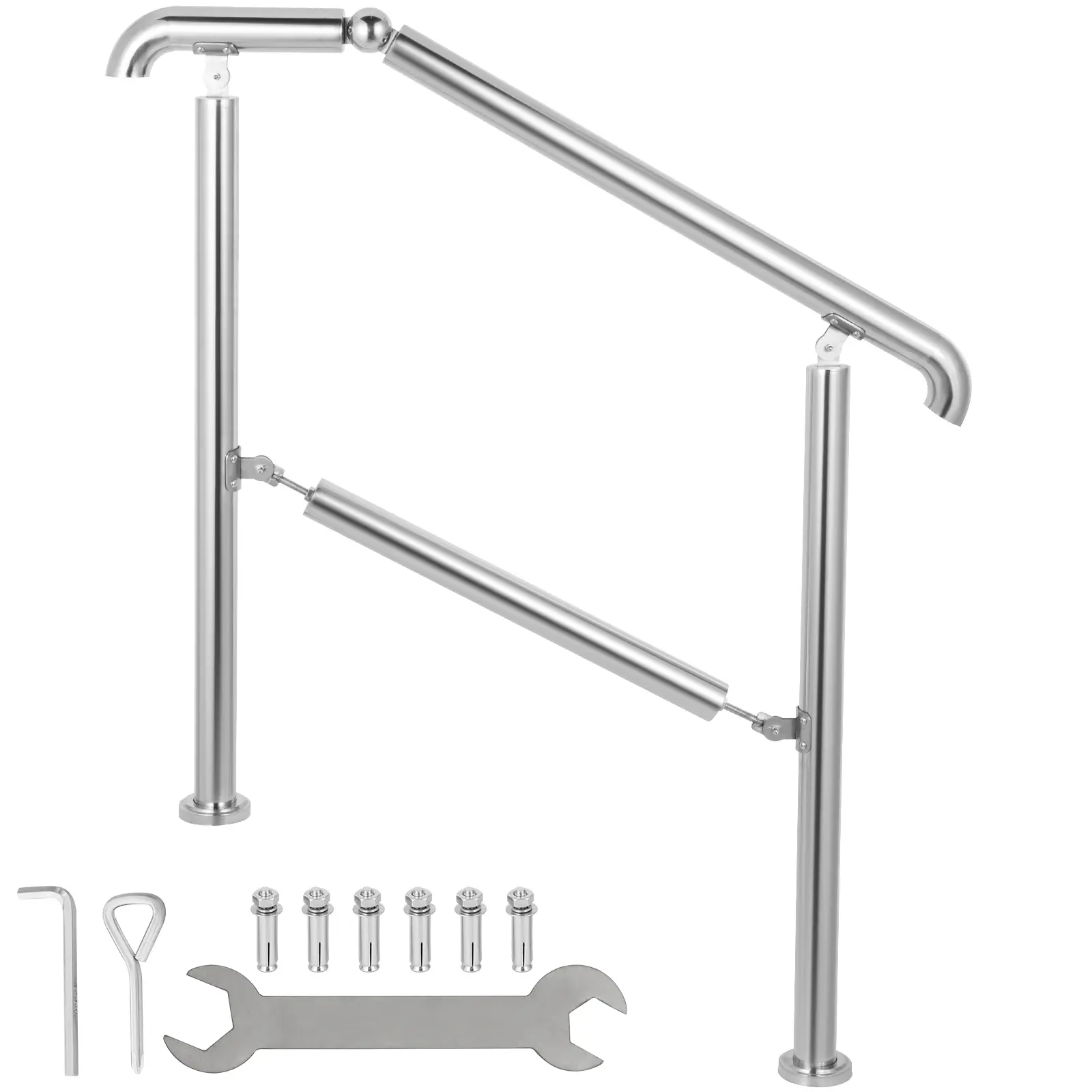 【Summerfinds】VEVOR 304 Stainless Steel Adjustable Angle Metal Handrail, 41.7" x 33.9", 441lb/200kg Capacity, for Level Surfaces & 2-3 Stairs, Helps Balance Walking, Both Indoors Outdoors Use, DIY Rail with Installation Kit, Silver, 200 Kg, Disabled Family