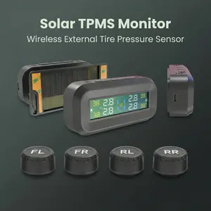 Solar & USB Powered TPMS Tire Pressure Monitor Wireless for Car SUV Truck with 4 External Sensors Real Time Pressure Temperature Display car tire pressure monitoring system
