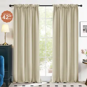 Rod Pocket Plain Curtains for Bedroom 42W 2 Panels -Deconovo Rod Pocket Solid Thermal Insulated Window Curtains for Living Room