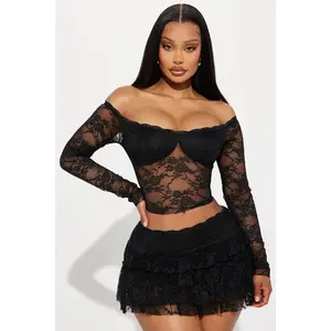 Adryana Ruffled Lace Skirt Set - Black