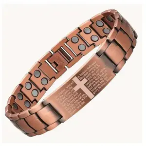 Copper Magnetic Bracelet for Men,Ultra Strength Cross Bracelet With Ring Include Adjustable Link, Jewelry Gift Wearable