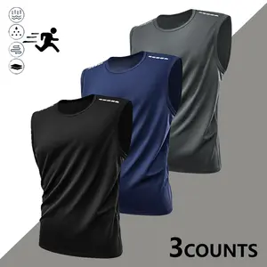 3-pack men’s athletic breathable lightweight sleeveless tank tops; quick-dry crew neck sleeveless tops for men’s fitness training