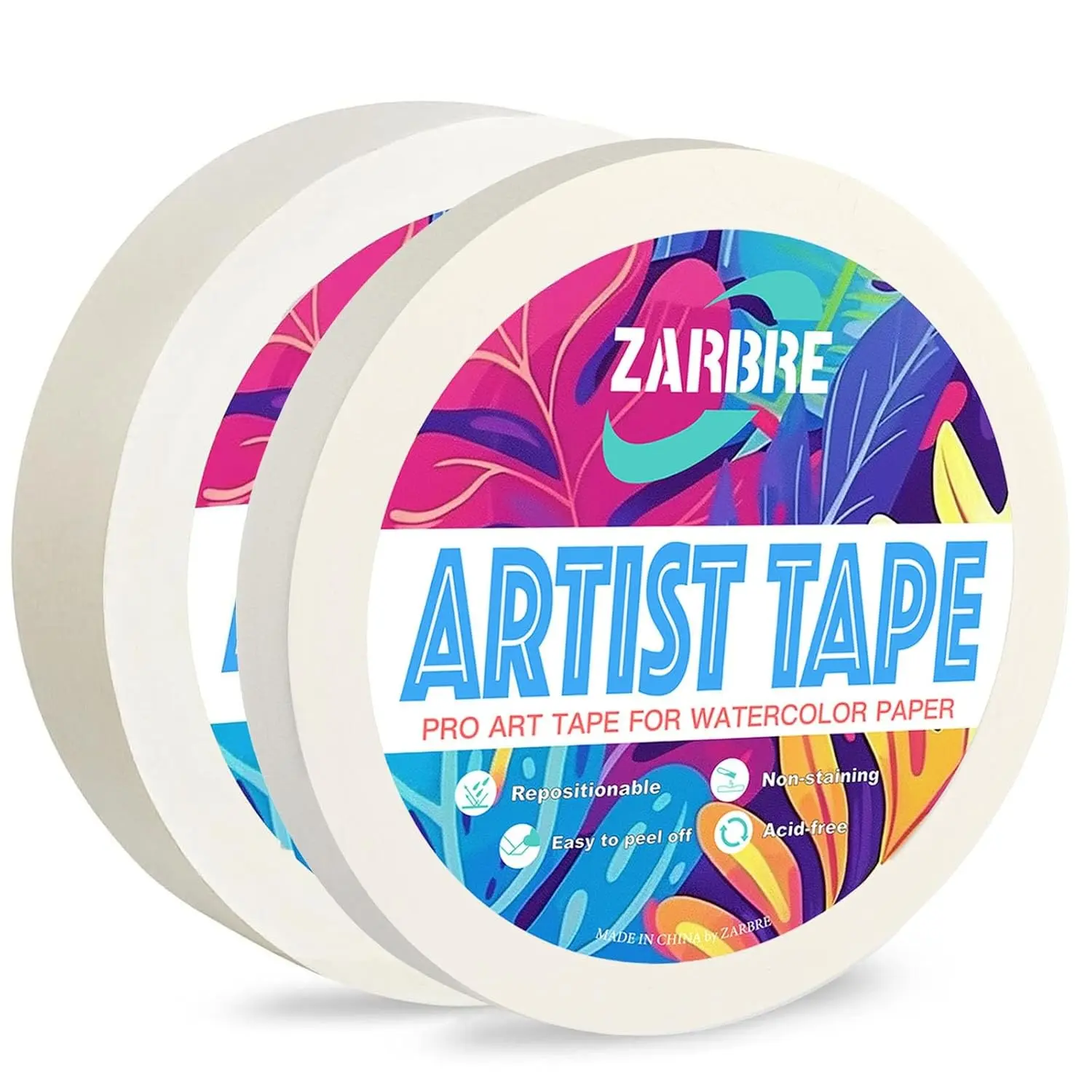 2 Pack 0.5" x 164 FT & 1" x 164 FT White Art Tape for Watercolor Paper, Medium Tack Masking Drafting Tape for Painting Canvas Framing, Acid-Free