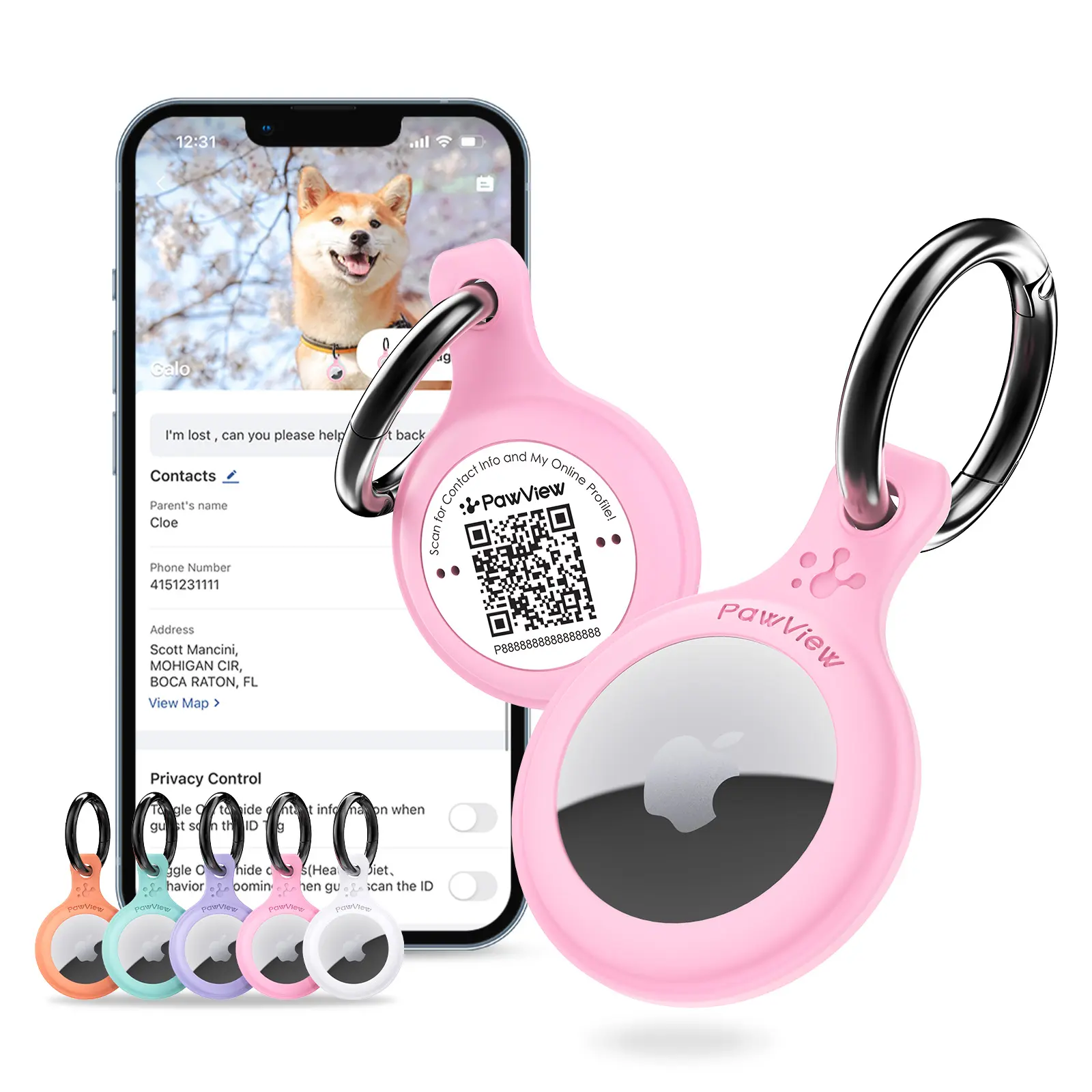 PawView 2-in-1 AirTag Holder & QR Code Pet ID Tag for Dogs & Cats (AirTag Not Included)