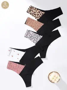 5 pieces of V-shaped sexy thongs, leopard print seamless women's underwear, suitable for daily work, leisure activities, and wear in all seasons.