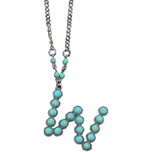 Boho Western Cowgirl Turquoise Initial Letter Pendant Necklace A-Z Hippie Natural Stone for Women Bohemian Personalized Jewelry