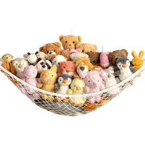 Stuffed Animal Storage Hammock Net Corner - Large Toy Hammock Net for Stuffed Animals Room Decor - Cute Stuff Animal Organizer Holder for Plush Plushie - Kids Baby Nursery Wall Bedroom Home Decor