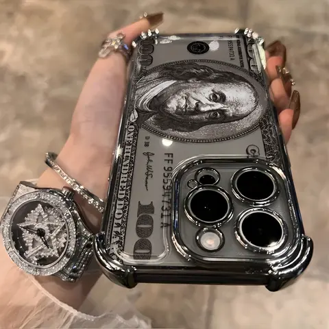 Dollar Pattern Shockproof Protective iPhone Case for iPhone 17/16/16e/15/14/13/12/11/XS Pro Max Plus - 4 Strengthened Corners, Soft Back, Slim Profile, Easy Pocketing, Smartphone Phone Accessories for Protection