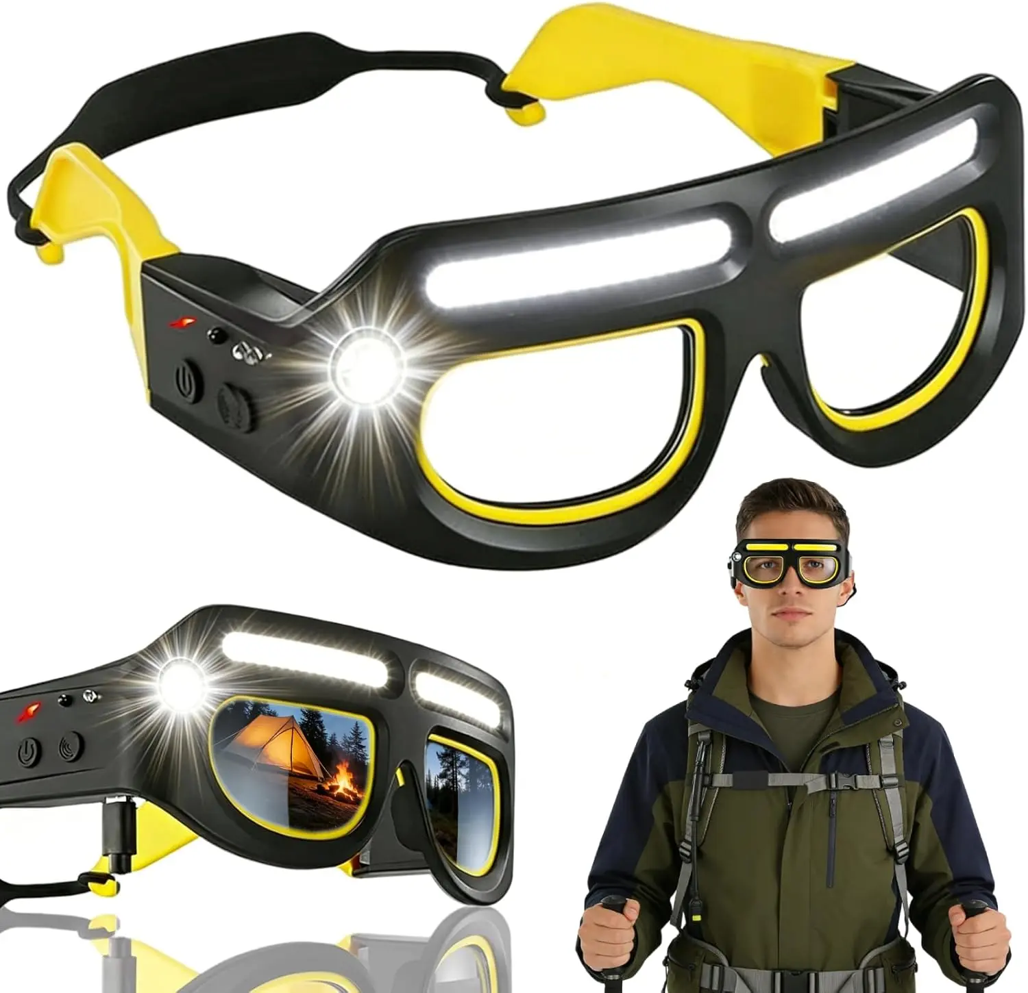 Rechargeable Headlamp Sports Glasses, 2026 New Style Gesture Control LED Glasses, HandsFree Lighting Flashlight Glasses with USB-C Charging for Outdoor Running Camping Night Work