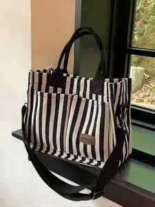 Striped Pattern Tote Bag, Summer 2024 Casual Large Capacity Shoulder Bag for Women, Versatile Casual Commuter Bag for Daily Used, Crossbody Tote Bag