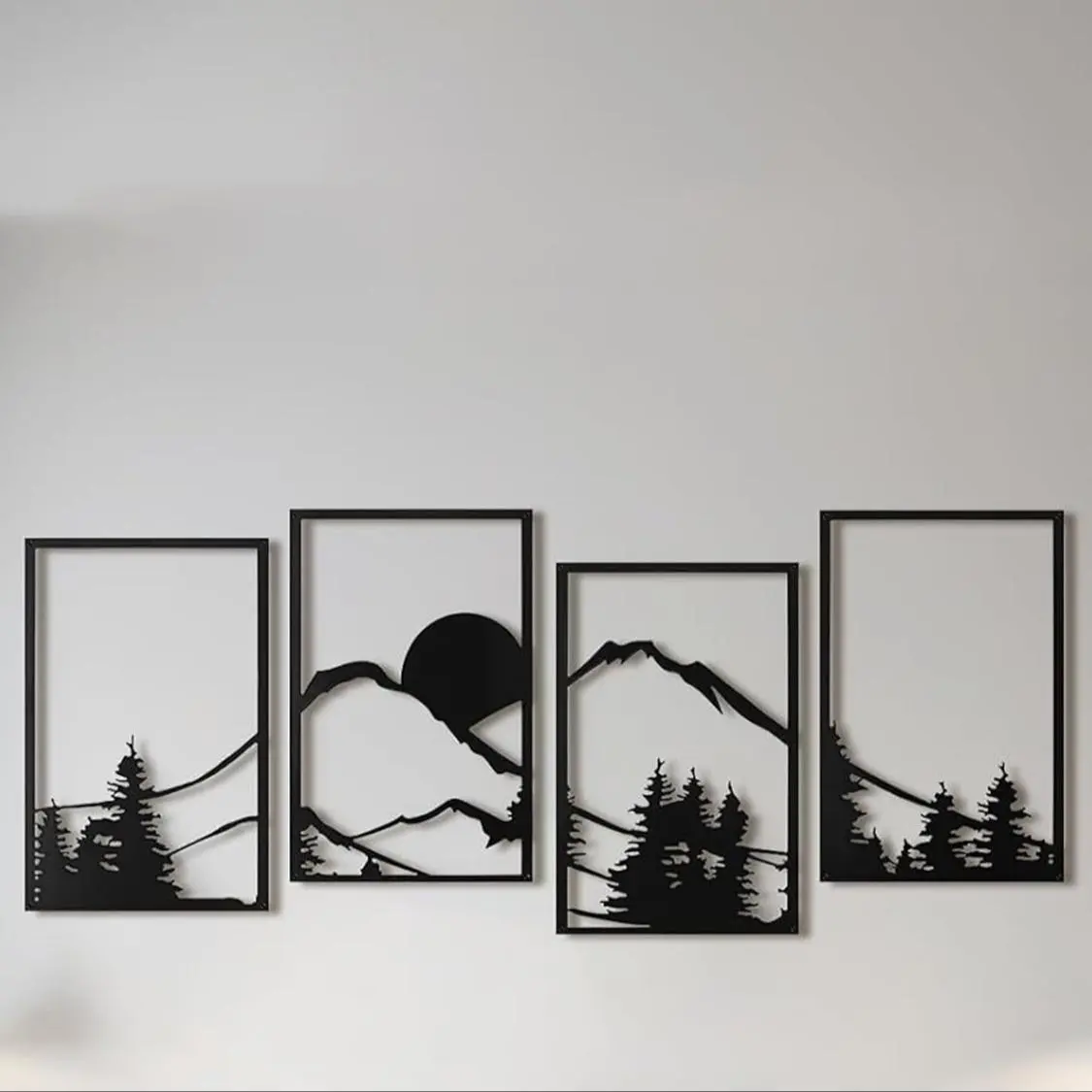 Landscape Pattern Wall Art, 4 Counts/set Metal Wall Decor, Artistic Wall Hanging Decor for Home Living Room Bedroom, Modern Home Decoration, Home Decor, Ornaments, Aesthetic Wall Decor, Decoration Items
