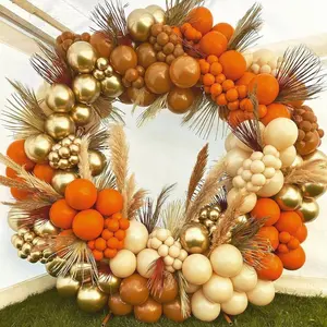 Fall Balloon Arch Kit 133Pcs Orange Balloons Garland With Chrome Metallic Gold Brown Balloon For Friendsgiving Thanksgiving Little Pumpkin Baby Shower Autumn Harvest Birthday Party Decorations