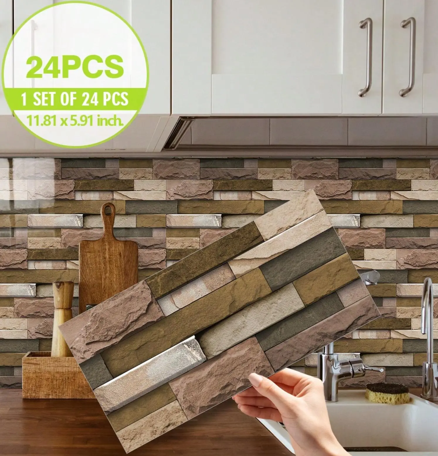 Brown Marble Brick Rectangular Backsplash Stickers (12/24Pcs, 5.9x11.8"), Vinyl Peel-and-Stick Wall Tiles, Waterproof, Oil-Resistant, Heat-Resist. Self-Adhesive Wallpaper for Kitchens Wall Decor