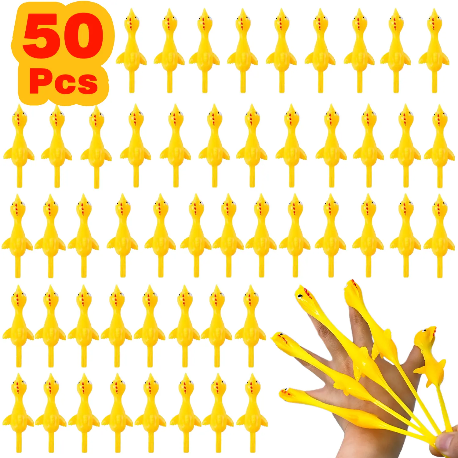 50PCS Stretchy Rubber Chicken Slingshot Toys for Kids Party Favors Classroom Prizes Goodie Bags Pinata Fillers Birthday Gifts Stocking Stuffers Fun Finger Puppets