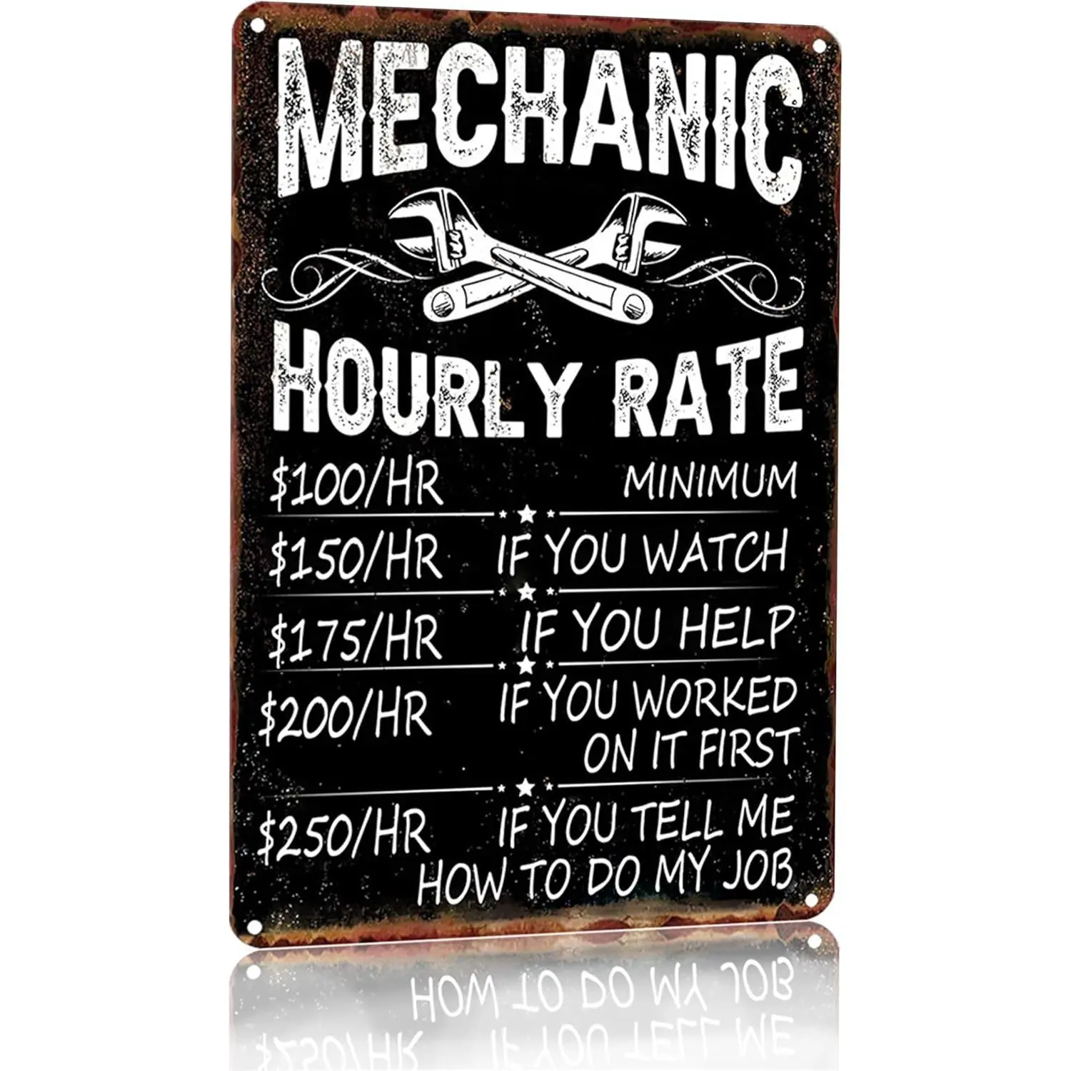 Bestylez Funny Mechanic Shop Sign Mechanic Hourly Rate Reproduction Vintage Metal Sign for Man Cave, Cars, Workshop or Garage Wall Decor 12x8 Inch (3027)