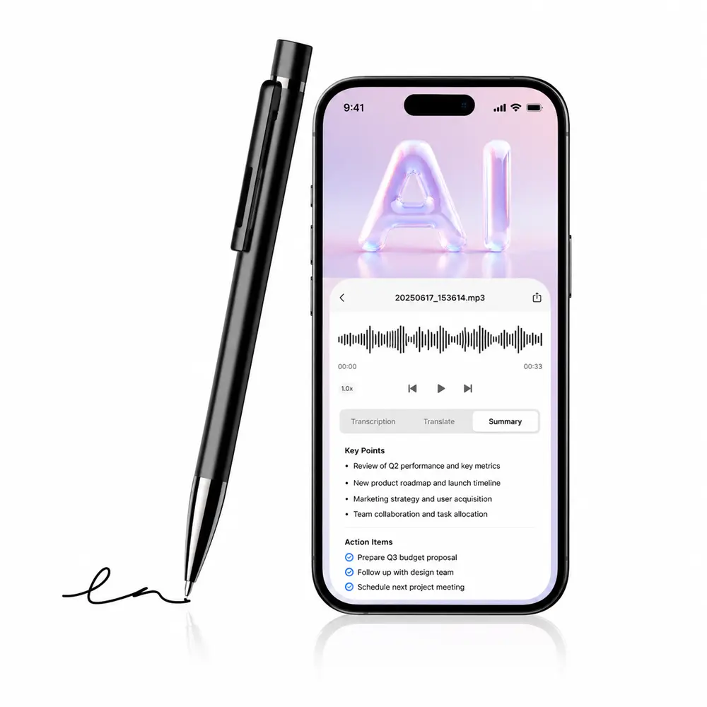 32GB Pen-Type AI Voice Recorder with Bluetooth, Audio Recording, App Control, Note-Taking, Transcription, Summary, Multi-Language Support, No Software Payment Required