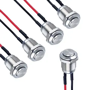 12mm Self-Resetting Pushbutton Switch, 5-Pack, IP66 Waterproof, Stainless Steel, Universal 12V–250V, 1/2-inch Mounting Hole Pushbutton