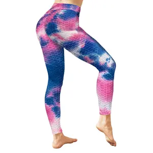 Women's Honey Comb Tie Dye Leggings for Tummy Control & Yoga Tight Fitting Pants Breathable Athletic Bottoms