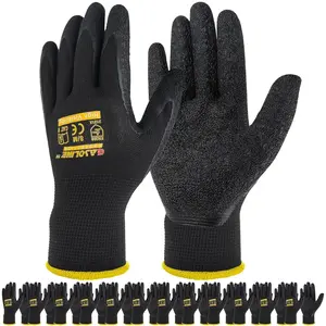 12 Pair Black Safety Gloves Latex Coated Grip Cut Resistant Work Gloves for Daily Use Durable and Reliable Work Safety Equipment