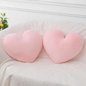 2 Pcs Pink Heart Pillow Decorative Throw Pillows 16-inch Cute Soft Fluffy Heart Shaped Pillows for Women Valentine Anniversary Bed Couch Bedroom Living Room Decor Aesthetic (Light Pink, 16"x13.78")valentine's day decor