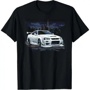 Super car GTR 34 Skyline JDM Car Enthusiast T-Shirt,Unisex, classic cotton men's racing T-shirt, sports car graphic T-shirt.