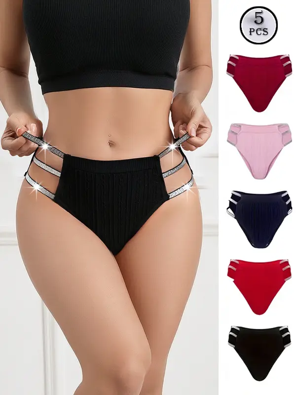 Payina 5-Pack Women's Glitter Sparkly Rhinestone Sequins Panties - Soft Ribbed Strappy Cheeky Underwear for Everyday, Halloween Wear campingessentials
