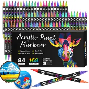 Acrylic Paint Markers, Art materials,24/48/72/96 Colors,Dual tips Dual Color Acrylic Paint Pens for Rock Painting, Canvas, Wood, Glass, Ceramic, Fabric, Plastic, Egg & Scrapbook. Soft Brush Tips Paint Pens and Paint Markers Art Marker Set