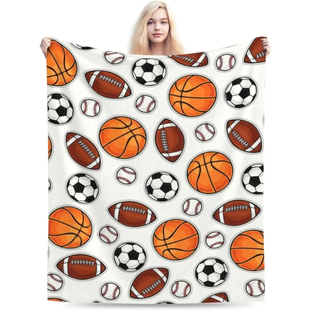 1PC Sports blanket with basketball, baseball, rugby, and soccer patterns; soft, warm, and comfortable sports gift blanket suitable for men, women, and sports fans.