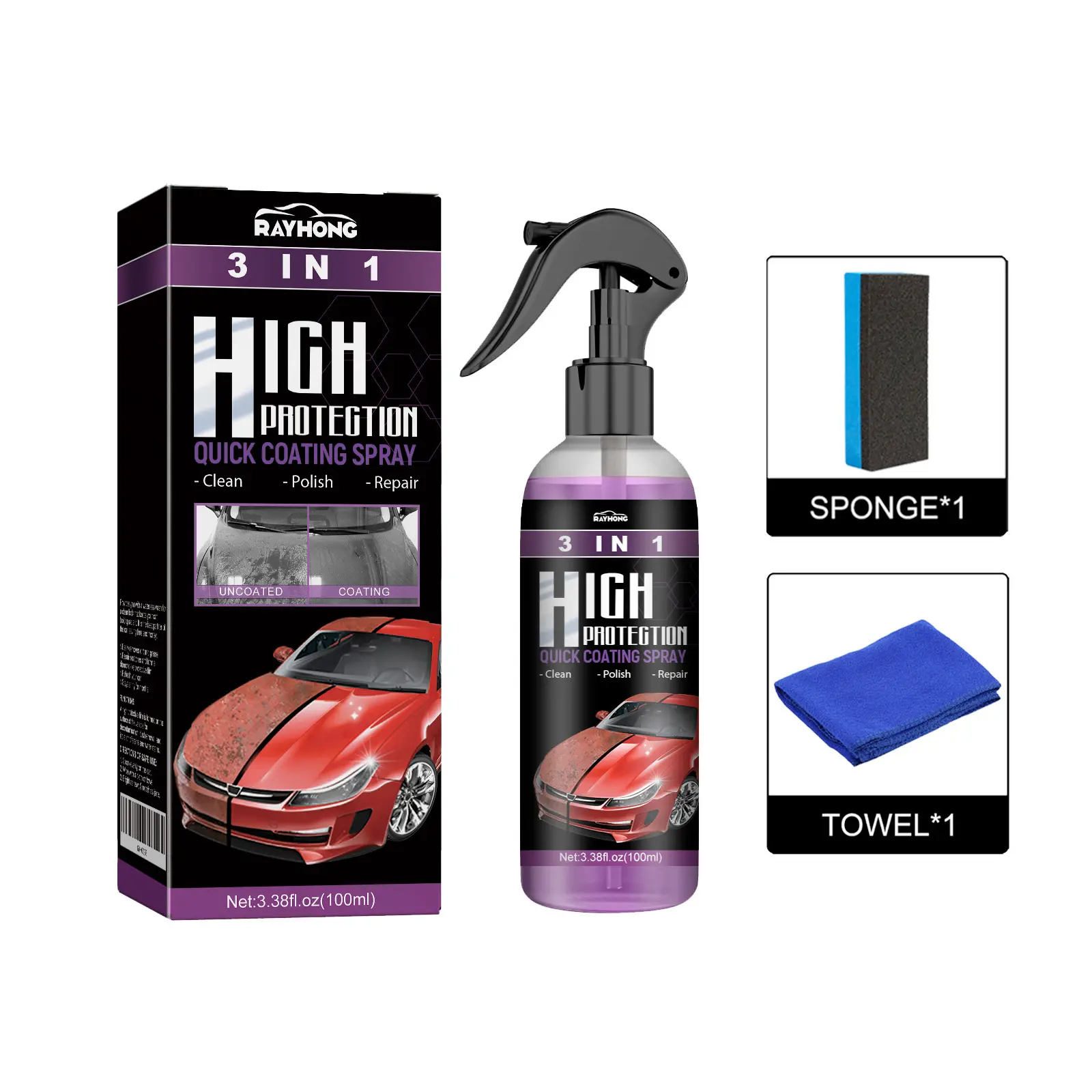 Triple-Action Coating Agent (Purple) – Oil Removal, Polishing, Protection, Scratch Repair, and Paint Cleaning & Care