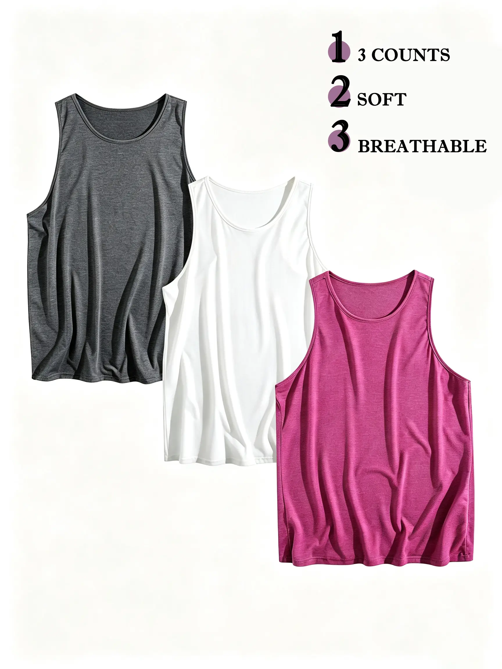 Women's 3-Pack Cotton Blend Basic Tank Tops - Regular Fit, Sleeveless, Breathable Fabric, Round Neck, Spandex, Cold Wash, Holiday Layering & Activewear, Plus Size S-5XL Minimalist Undershirts