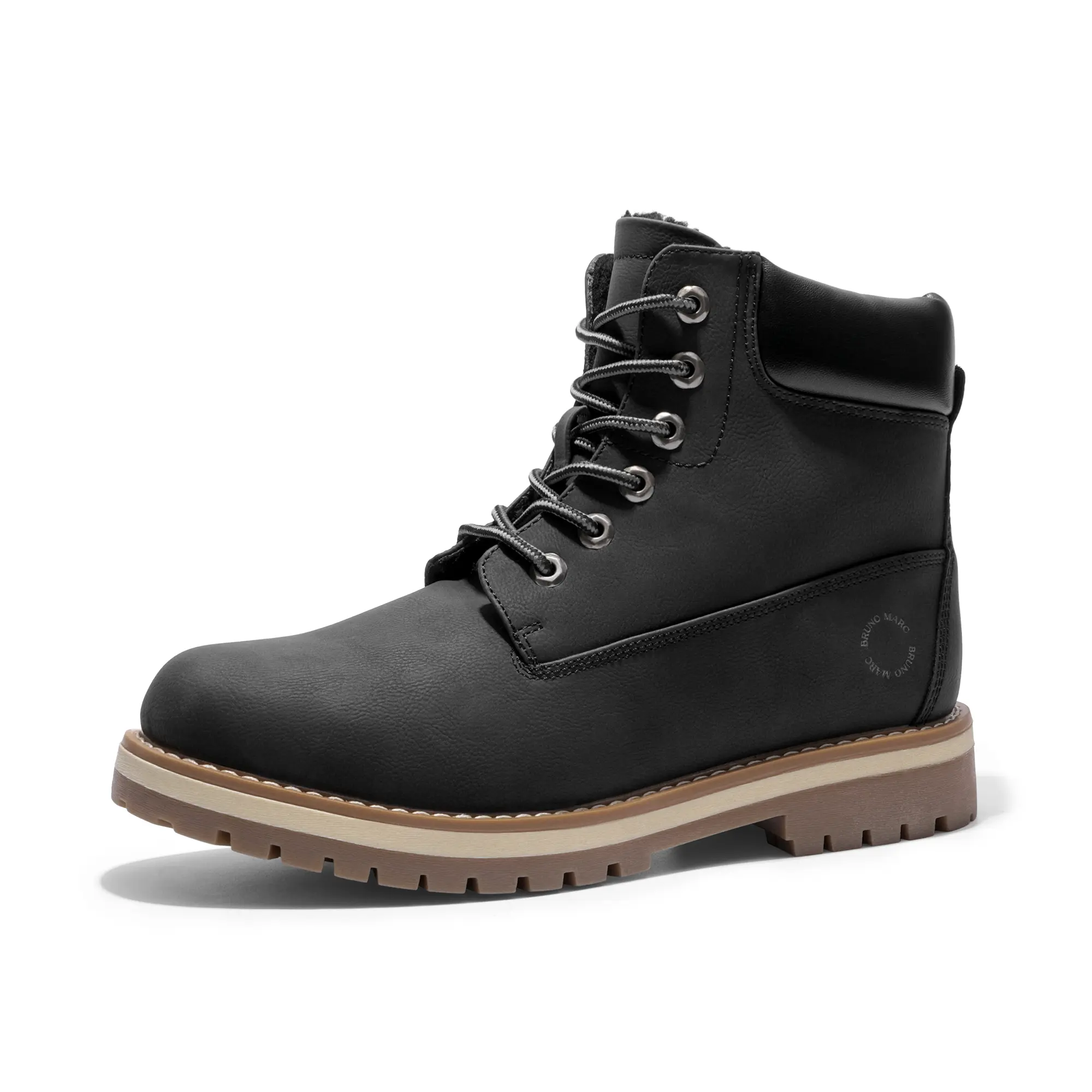 BRUNO MARC Men's Combat Snow Boot, Lace-up Synthetic Leather Footwear with a Soft Faux Fur Lining, Padded for Outdoors & Daily Work, Design