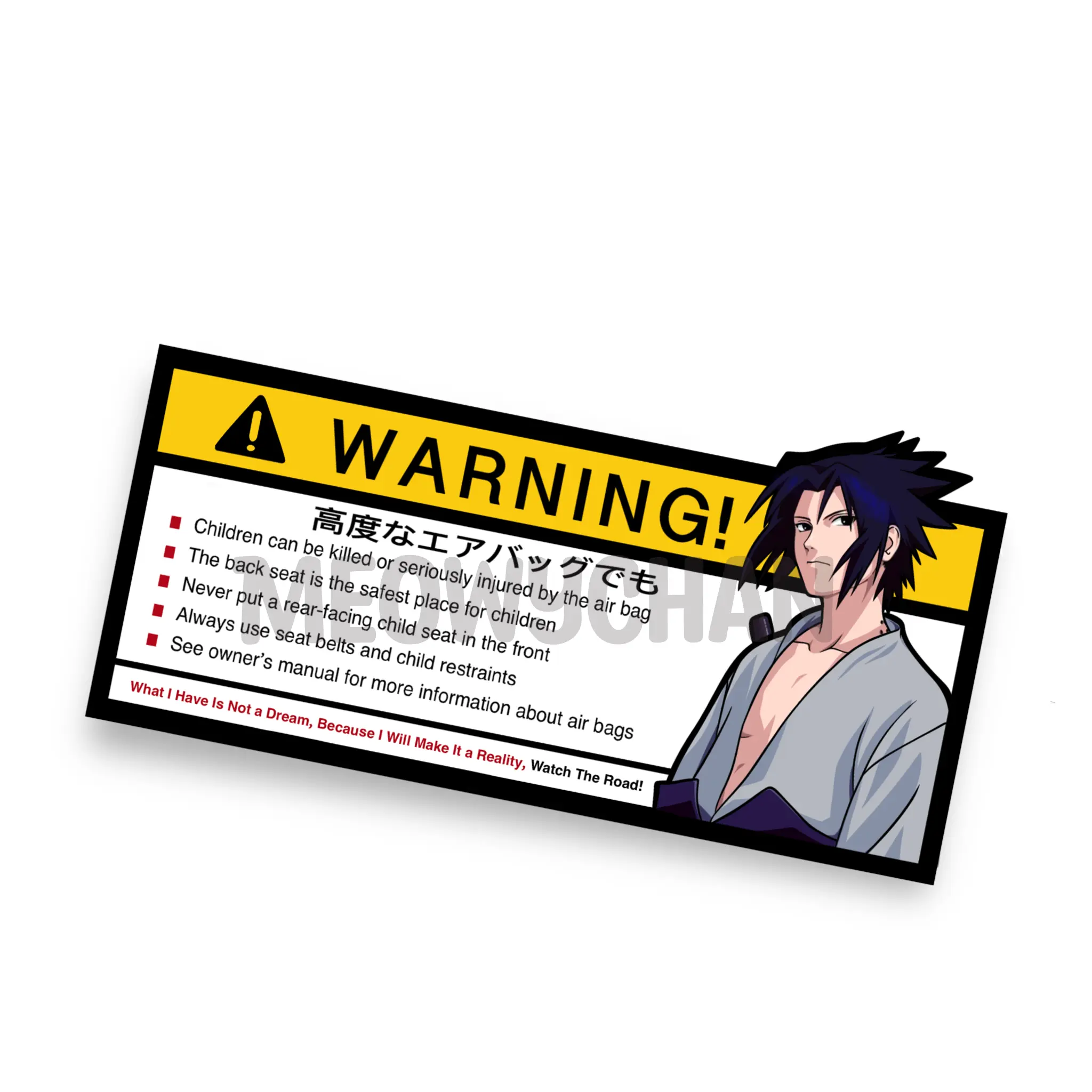 Anime Warning Sticker, Ninja Anime, Airbag Warning sticker, Visor anime sticker, Anime Car Sticker, Anime Sun Visor Car Sticker