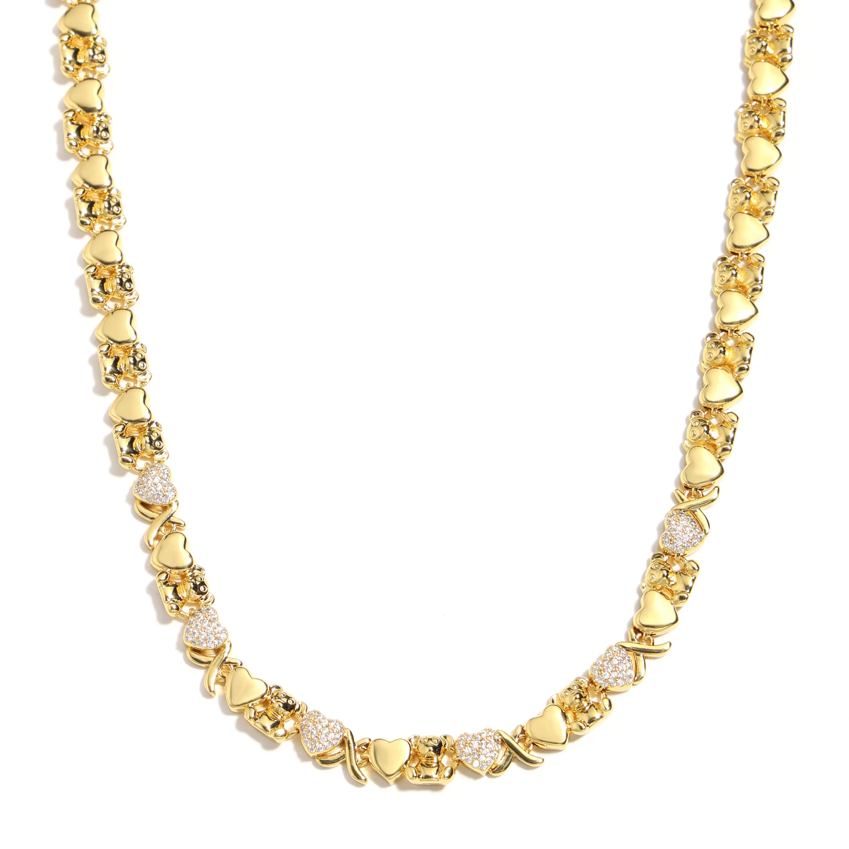 Bear Hug Crystal Love Necklace for Women - Dainty Casual Zirconia Neck Chain, Hypoallergenic Tarnish-Resistant Gemstone Pendant Necklace, Sparkle Hearts Birthday Gift