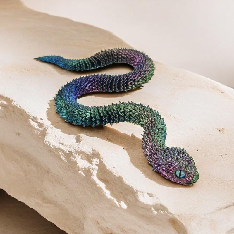 3D Printed Articulated Snake Toy 19 Inch Realistic Viper Model with Multichromatic Iridescent Scales, Flexible Fidget Sensory Toy for Kids and Adults, Creative Desktop Animal Ornament and Home Decor Gift