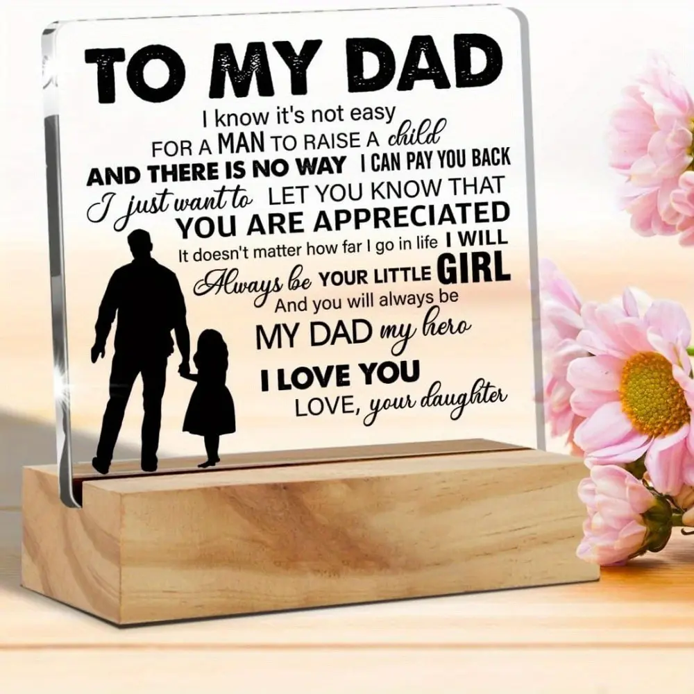 "My Dad, My Hero" Christian Acrylic Desk Plaque Sign with Wooden Stand - Acrylic Sign Feels Light Yet Elegant, Birthday Tribute, Faithful Message, Dad Gift from Daughter, Office Desktop Home Decor Keepsake Home Supply