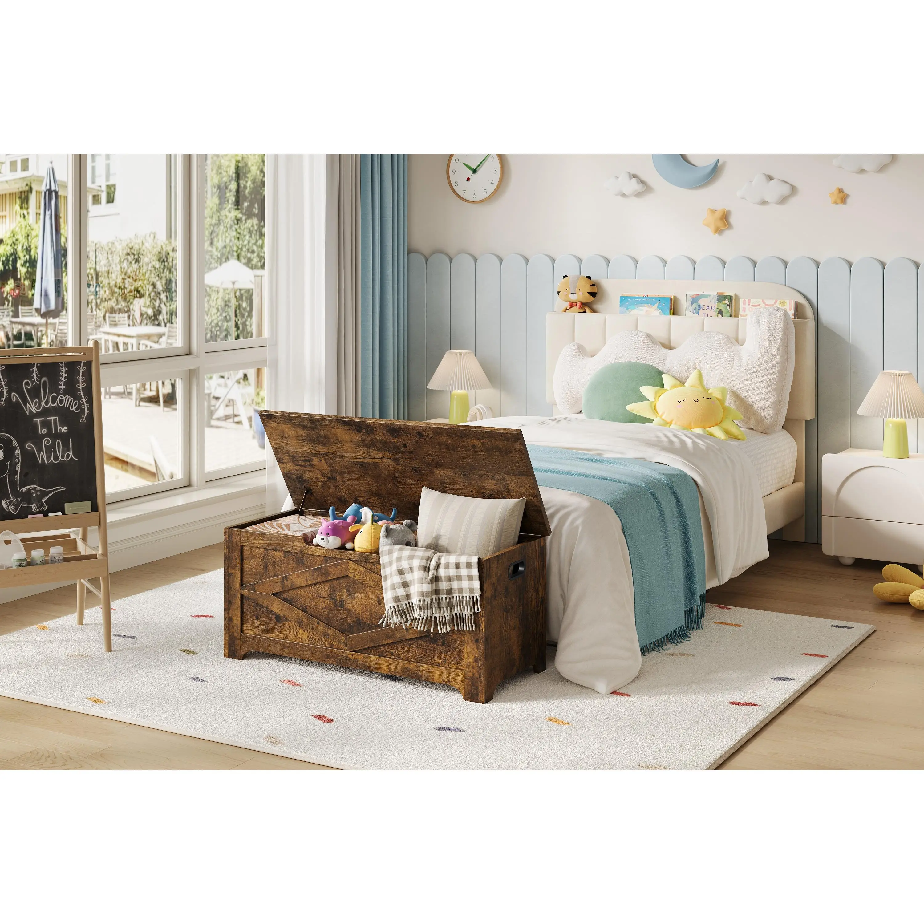 Large Wooden Storage Chest Bench with Turnover Top, Safety Hinges & Easy Assembly - Modern Farmhouse Accent Bench for Bedroom, Entryway - Multi Classic Colors Blanket Toy Storage Trunk