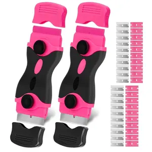 2pcs Razor Blade Scraper,2-in-1 Double Edged Razorblade Scraping Tool with 20PCS Blades,Multi-funtional Cleaning Razor Scraper for Removing Window Labels,Stove Top,Glass, Decals,Tint,Stickers, Adhesive